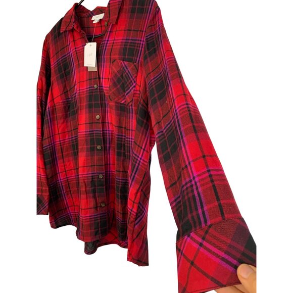 MP NWT J. Jill Womens Flannel Shirt Scarlet Plaid Button M Petite REE10685 - Picture 6 of 10